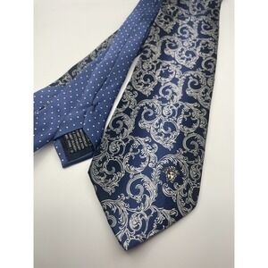 Gianni Versace Mens Silk Tie Navy Blue Silver Baroque Medusa Head Made in Italy